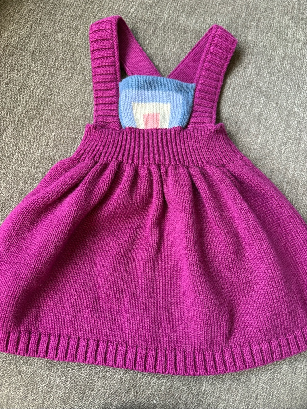 Tea Collection Knit Pinafore Dress in Fuchsia and Pastel Panel